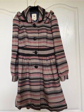 elevenses Pink & Black Striped Wool Pea Coat